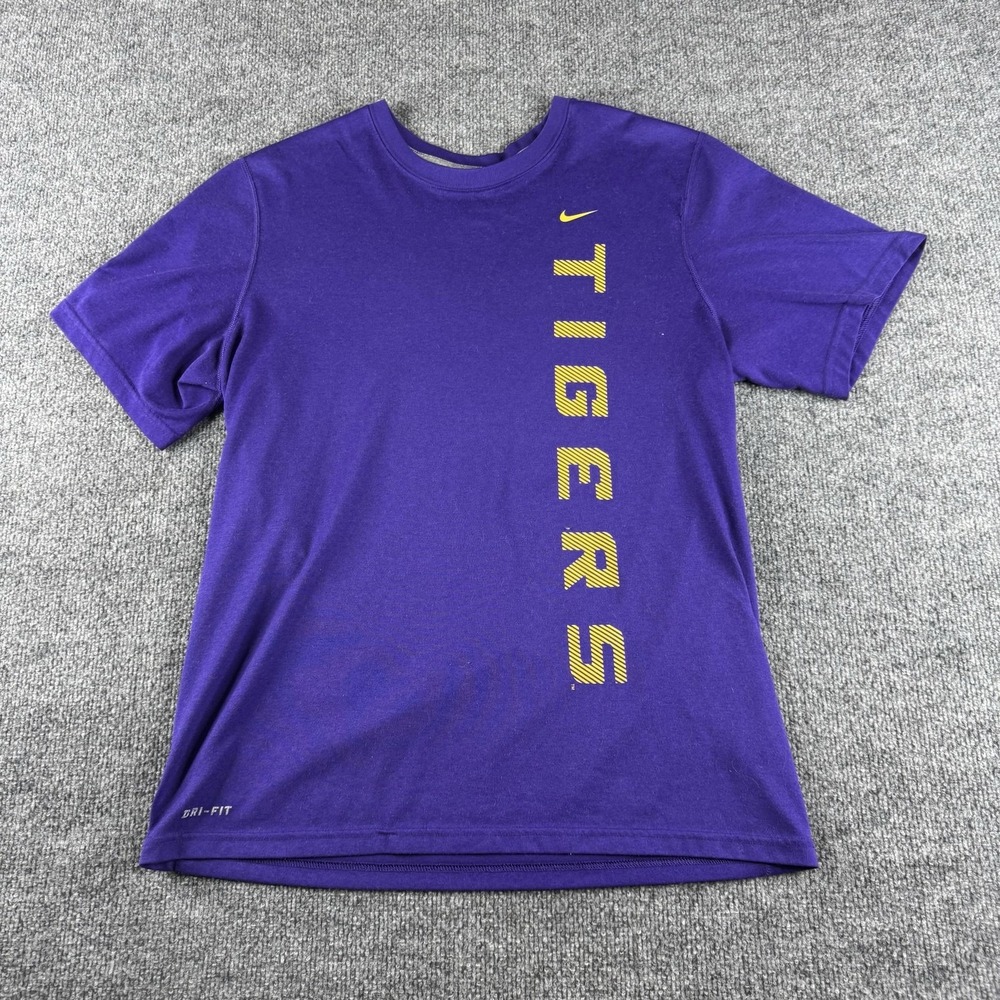 Nike Dri-FIT Shirt Mens M Purple Short Sleeve Tigers Graphic Tee Logo Athletic